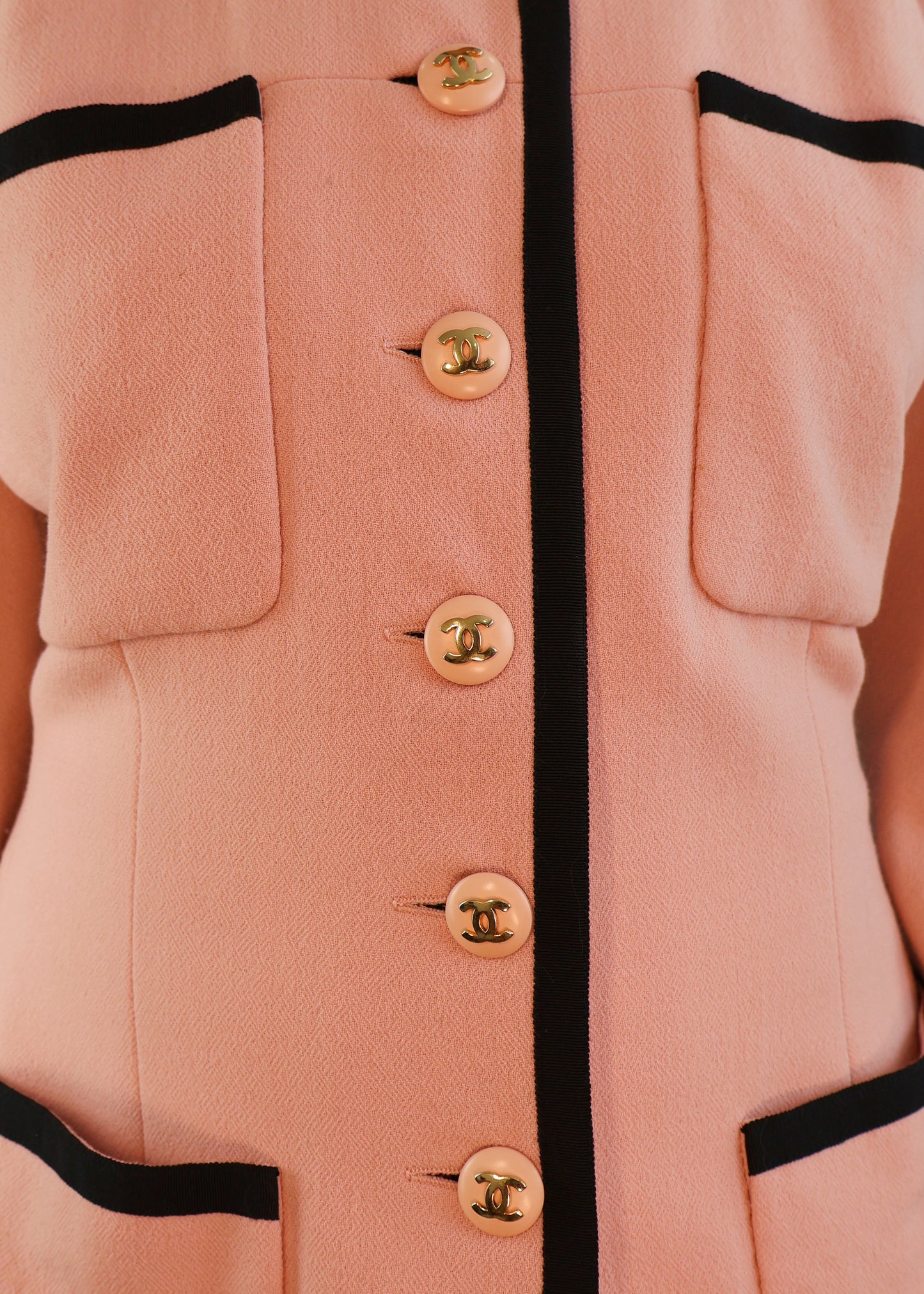 Chanel Spring 1991 Pink & Black Jacket & Skirt Suit Set