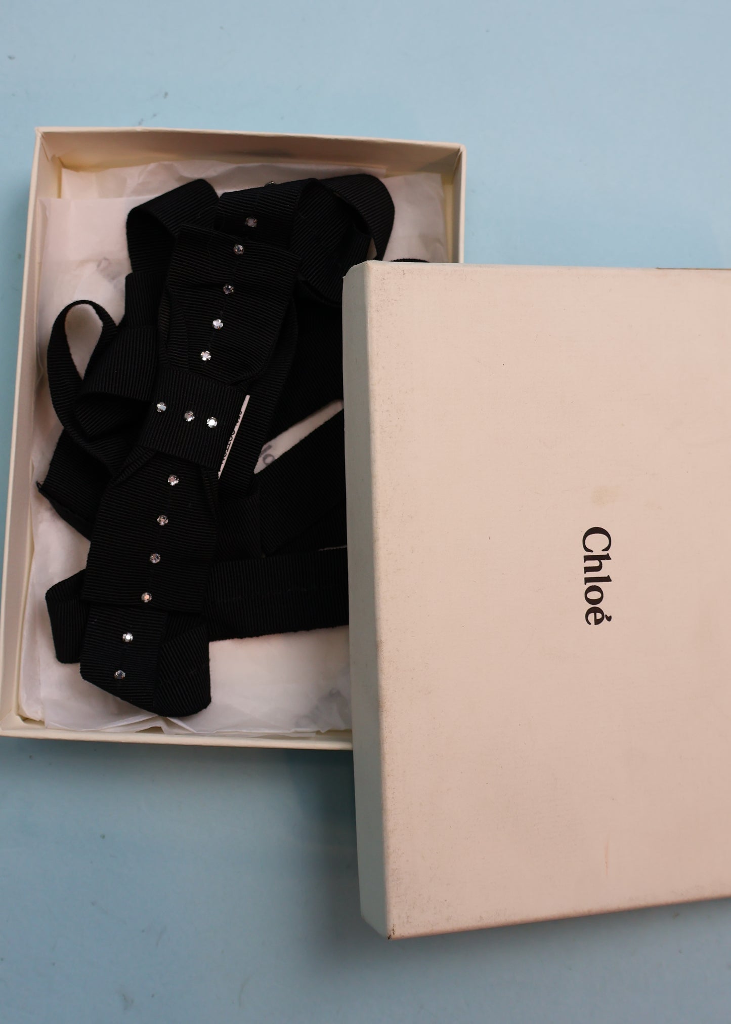 Chloé Fall 2004 Runway Black Rhinestone Bow Ribbon Belt