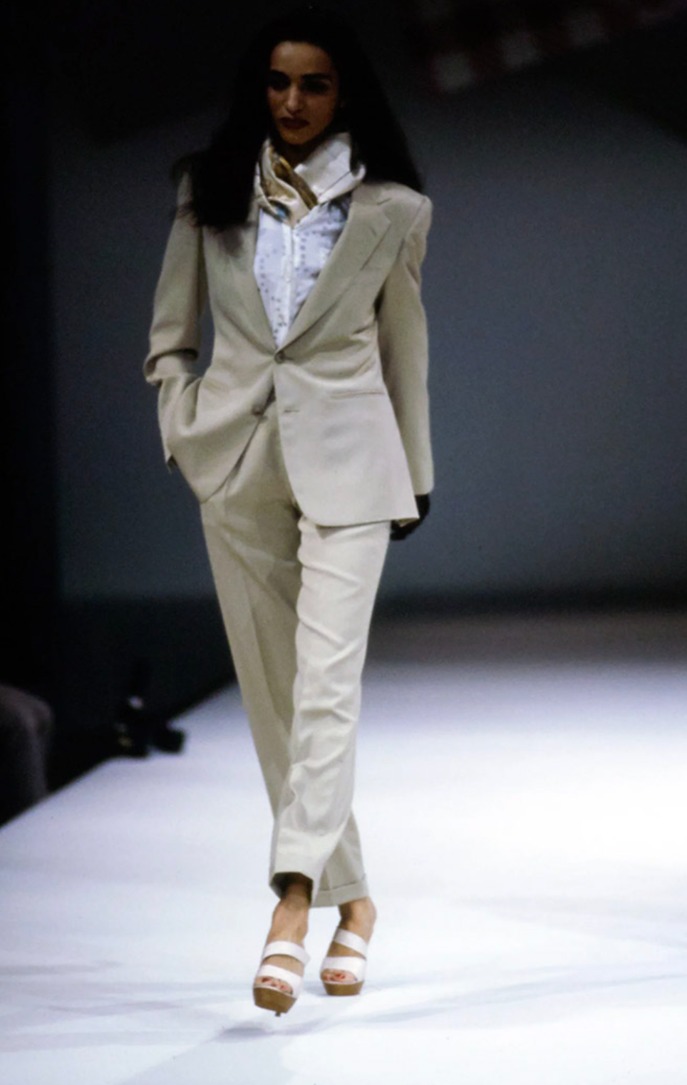 Azzedine Alaïa Spring 1991 Runway Cream Jacket & Trouser Suit Set