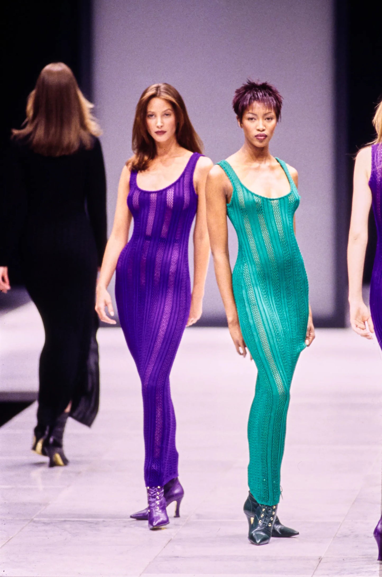 Versace Fall 1993 Runway Navy Blue Knitted Maxi Dress