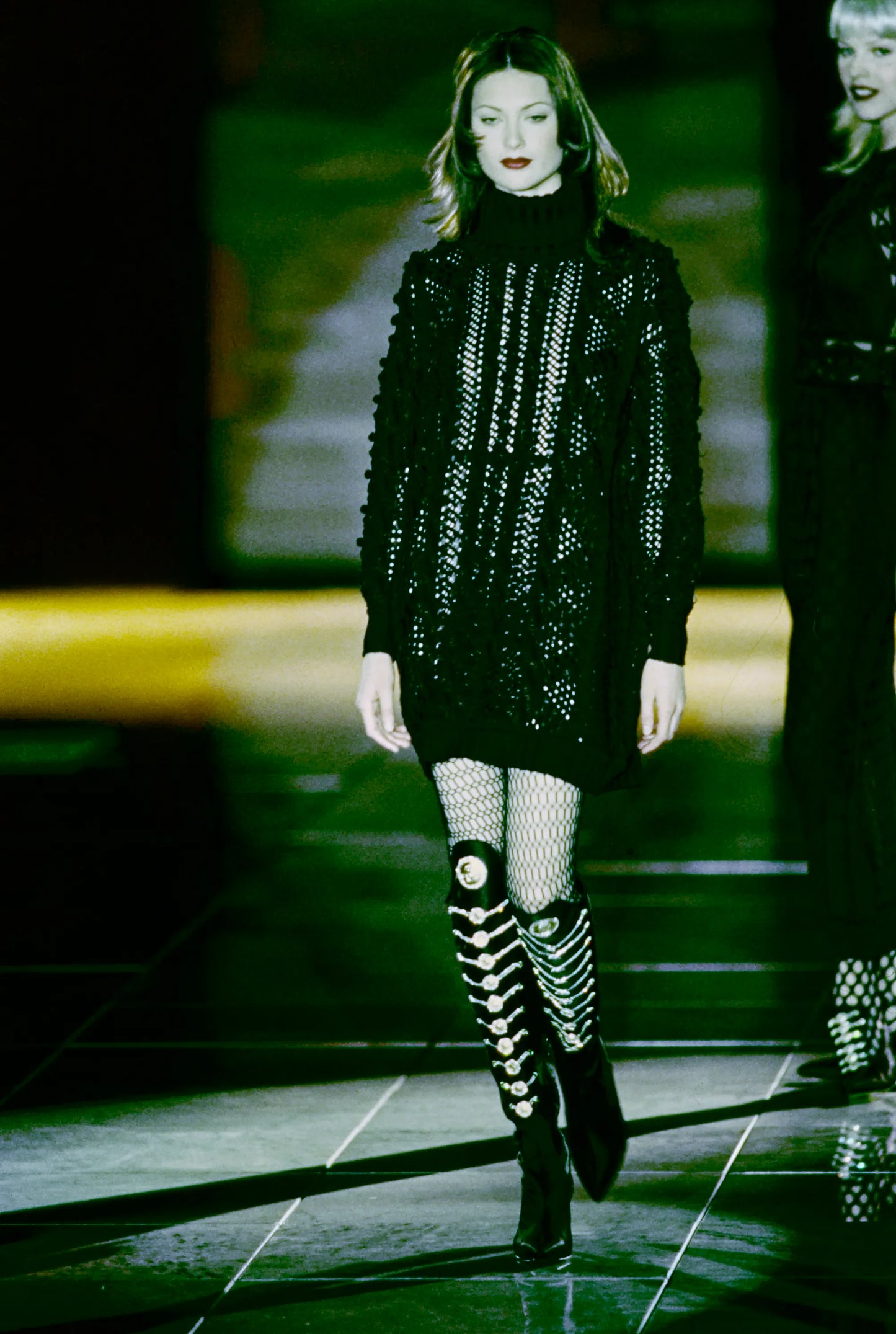 Versace Fall 1993 Navy Blue Knitted High Neck Sweater Dress
