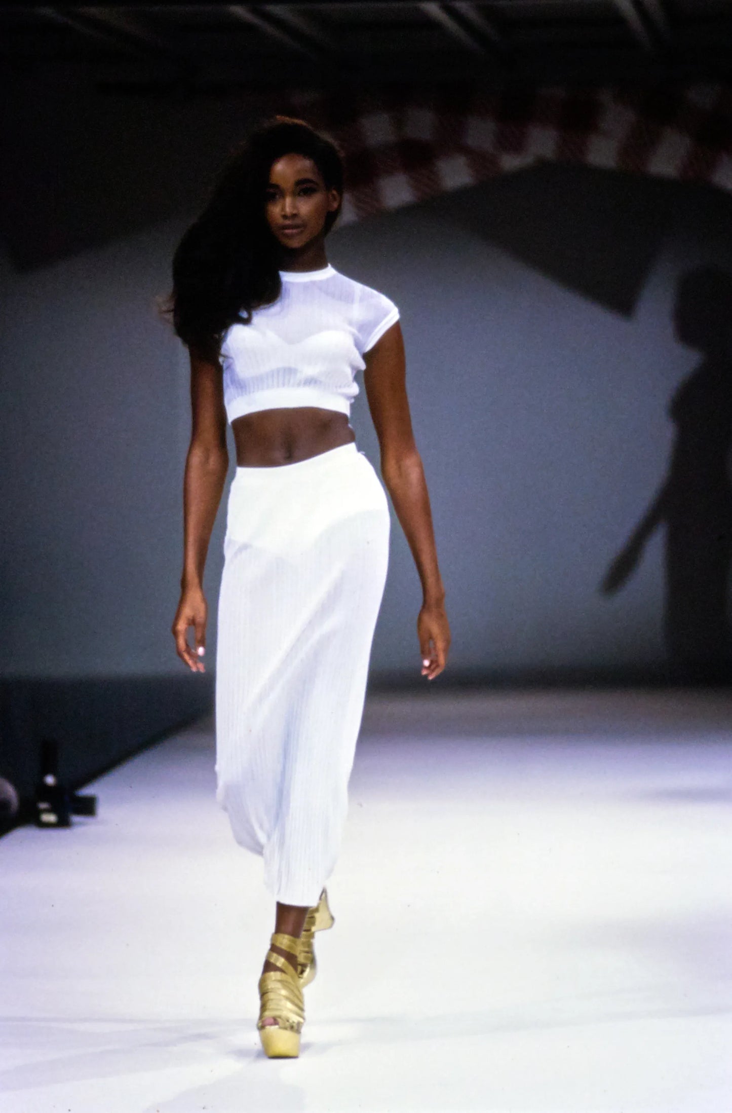 Azzedine Alaïa Spring 1991 Runway Grey Sheer Knit Maxi Skirt