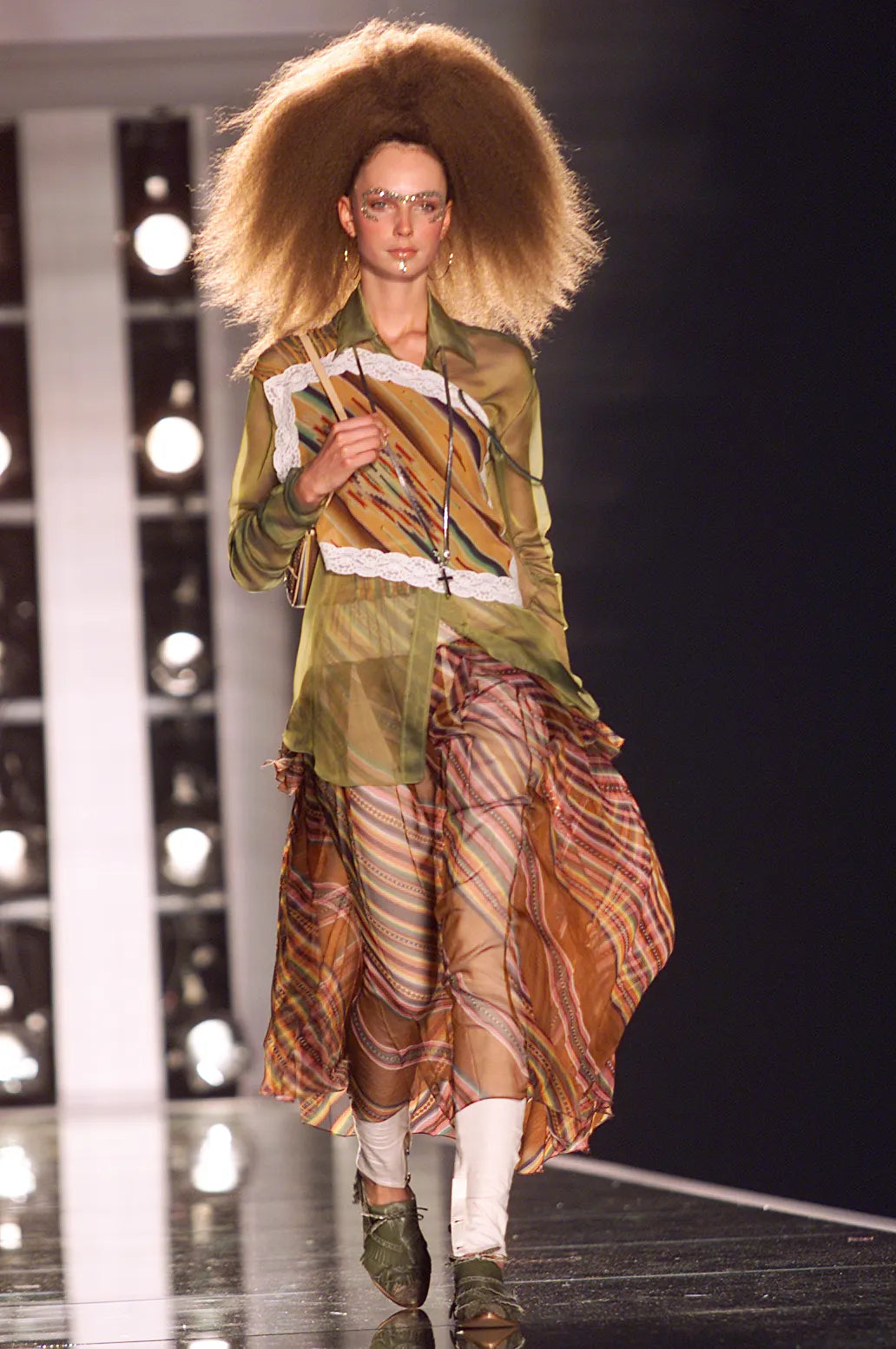 Dior Spring 2002 Runway Brown Multi Colour Stripe Silk Chiffon Maxi Skirt