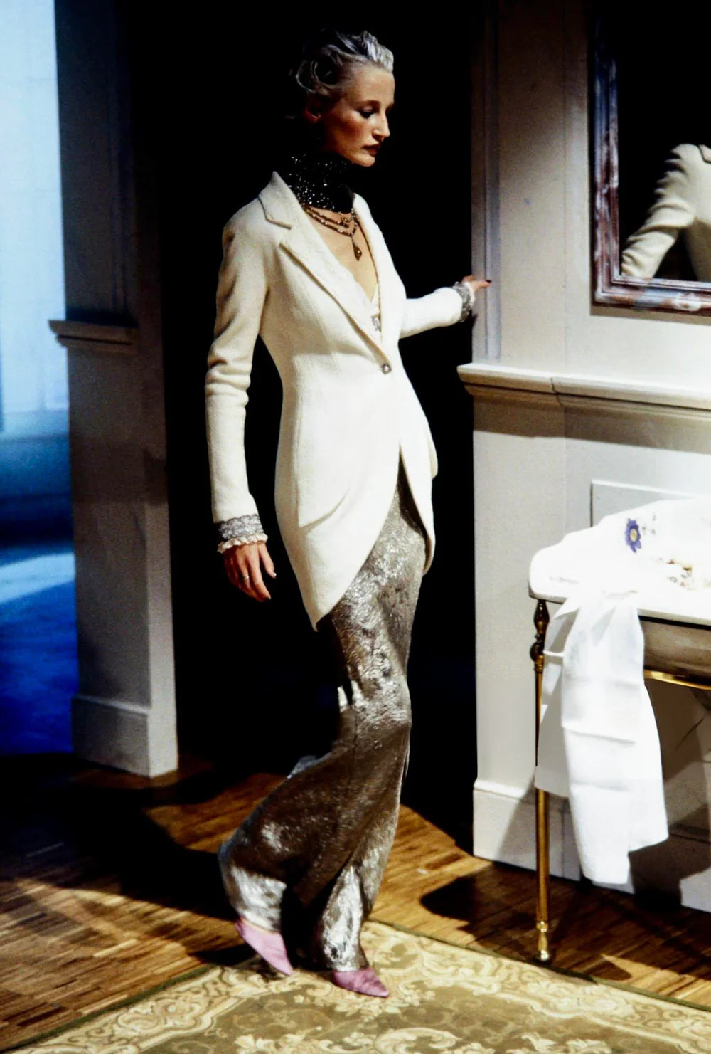 Dior Spring 1998 Runway Cream Wool Jacket & Skirt Suit Set