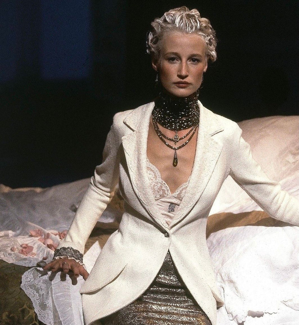 Dior Spring 1998 Runway Cream Wool Jacket & Skirt Suit Set