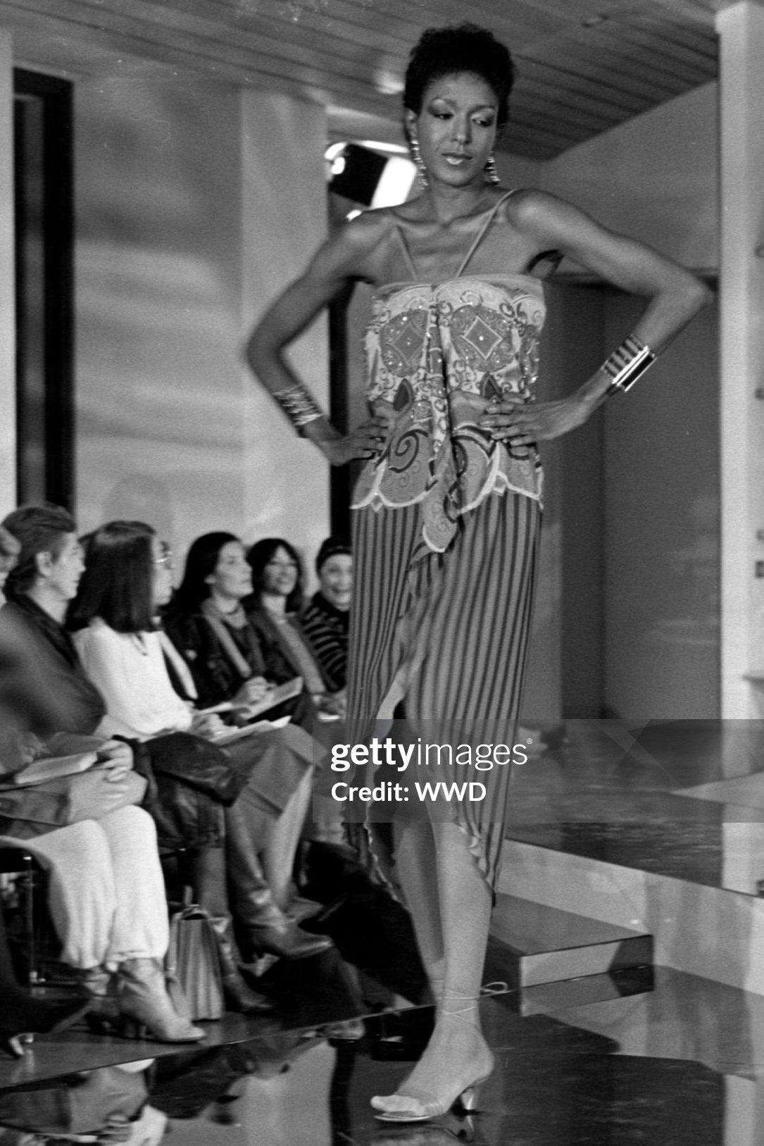 Versace Spring 1982 Runway Blue Embellished Striped Silk Chiffon Dress