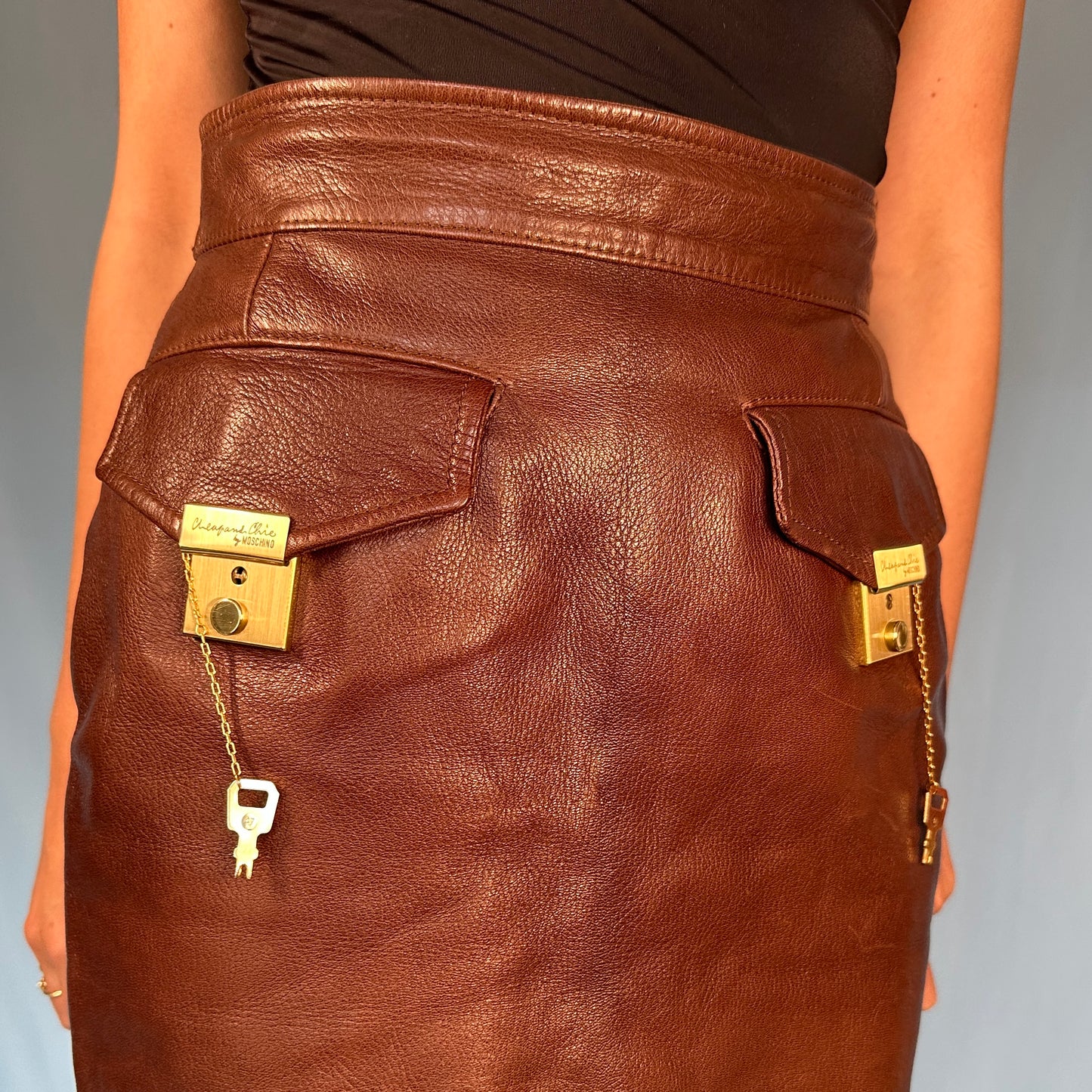 Moschino 1980’s Leather Key & Lock Skirt