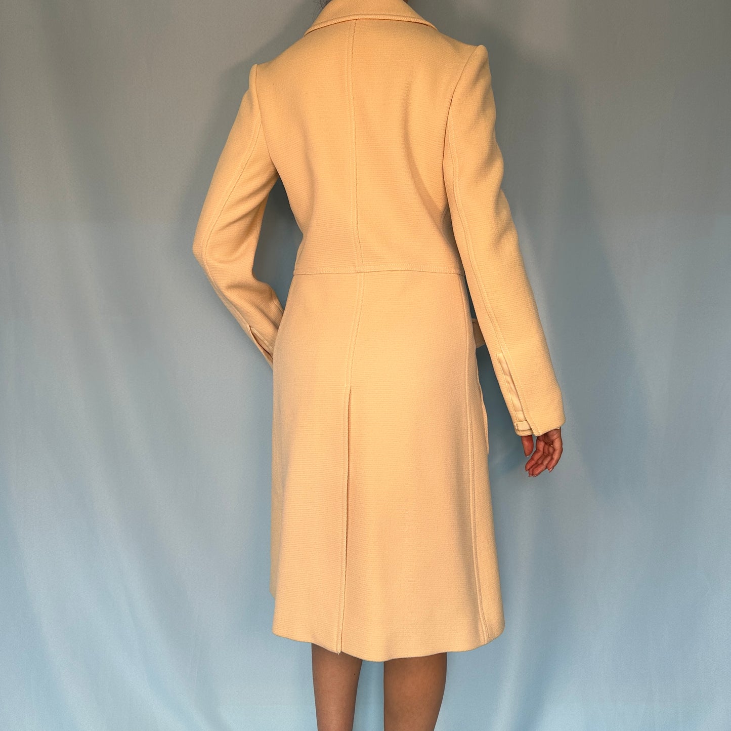 Prada Cream Wool Velvet Detail Jacket Coat