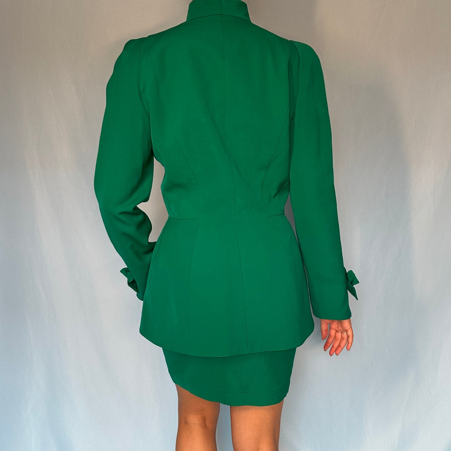 Thierry Mugler Green Bow Detail Contoured Jacket & Skirt Suit