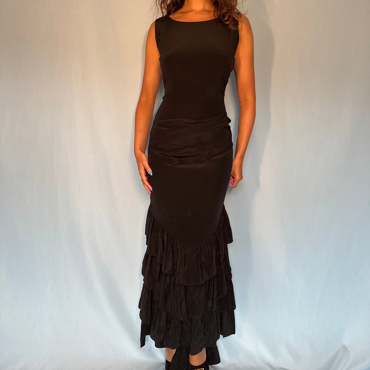 Alexander McQueen S/S 1999 Black Silk Ruffle Dress