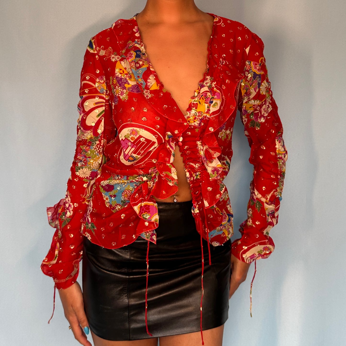 Dior Fall 2003 Chinoiserie Pattern Silk Chiffon Blouse