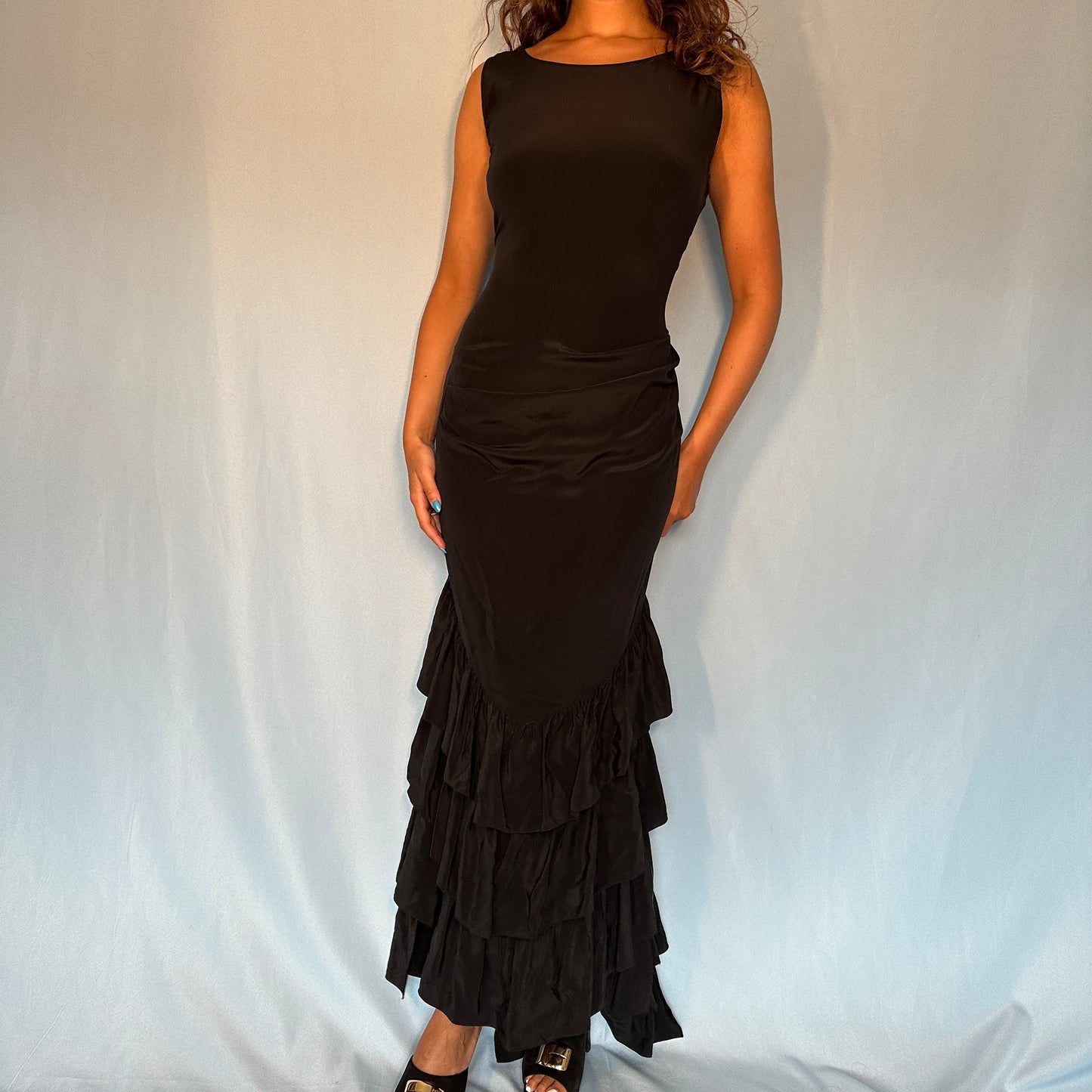 Alexander McQueen S/S 1999 Black Silk Ruffle Dress
