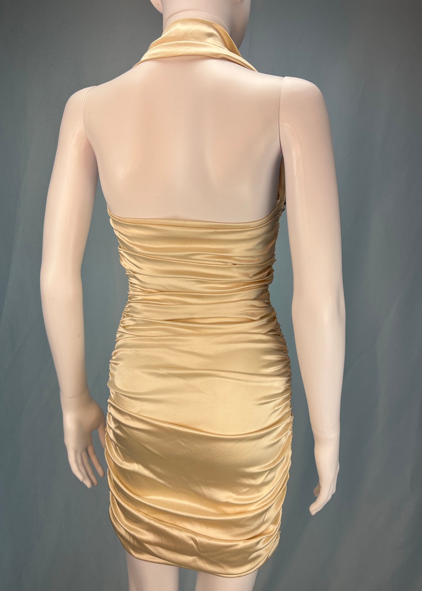 Angelo Tarlazzi Fall 1990 Runway Crystal Bust Halter Silk Dress