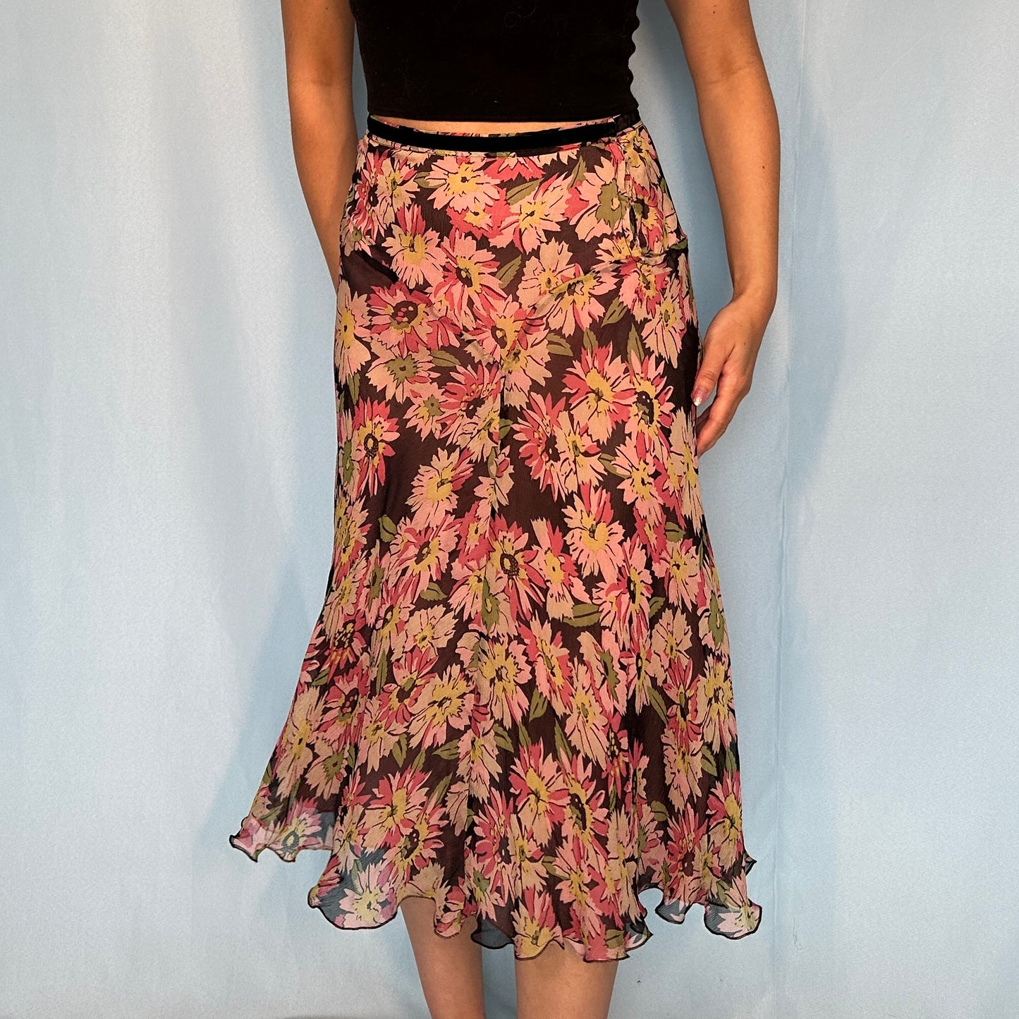 Blumarine Floral Silk Chiffon Skirt
