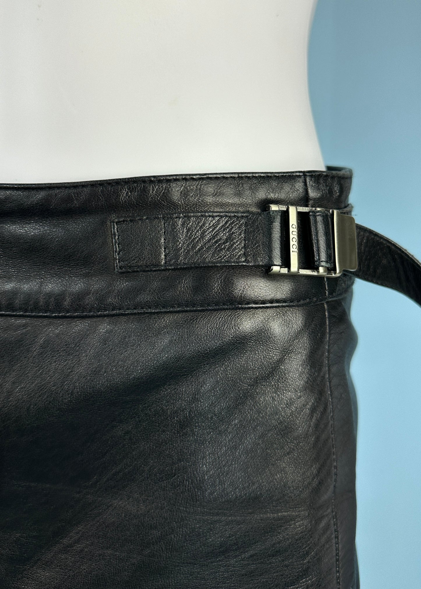 Gucci Fall 1998 Leather Buckle Detail Skirt