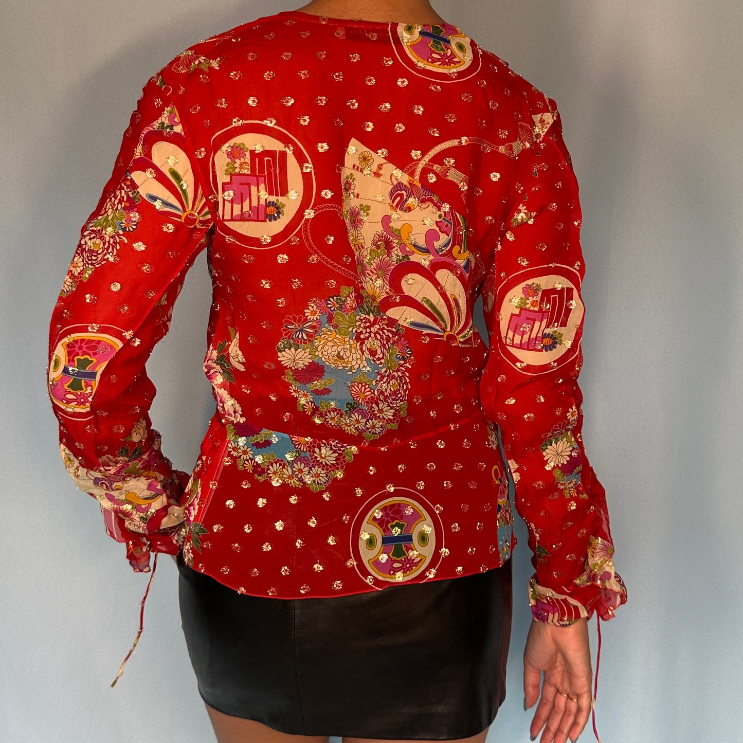 Dior Fall 2003 Chinoiserie Pattern Silk Chiffon Blouse