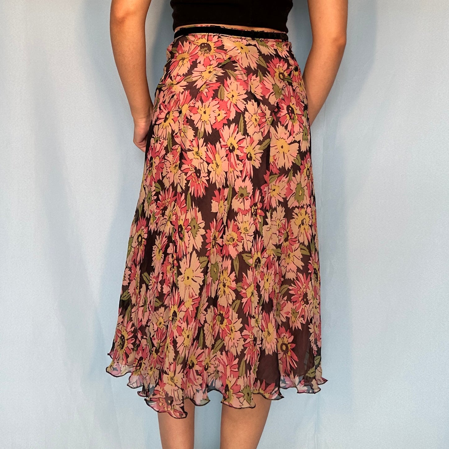 Blumarine Floral Silk Chiffon Skirt