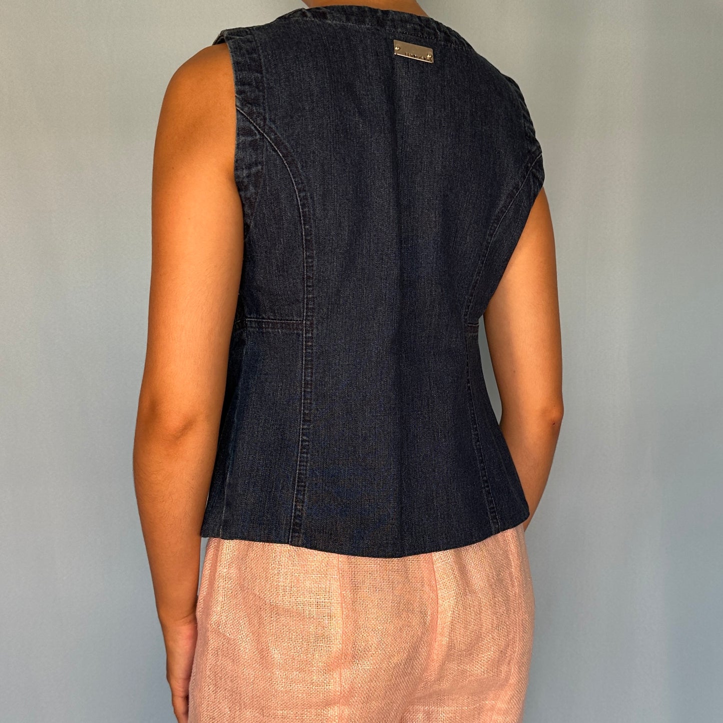 Fendi Denim Crystal Embellished Skirt & Vest Jacket Set