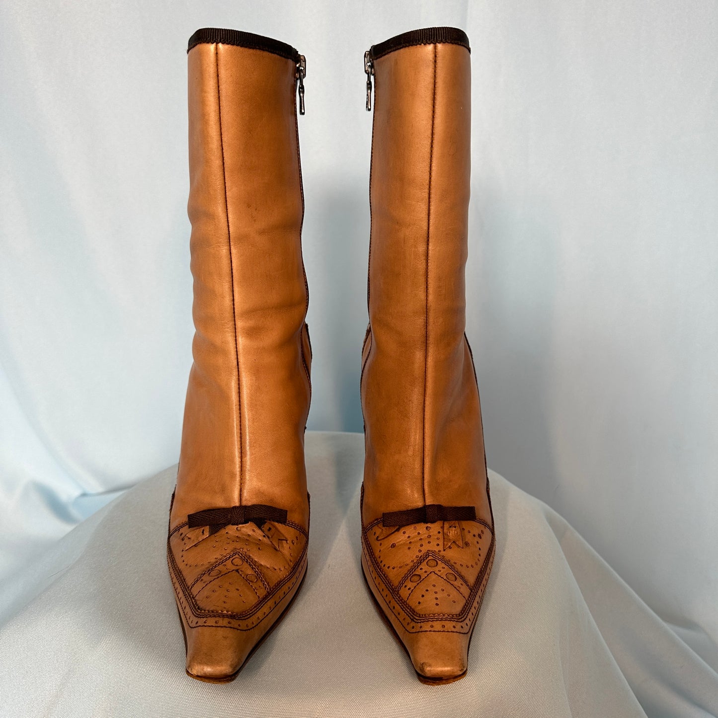 Prada Beige Leather Pointed Heel Boots