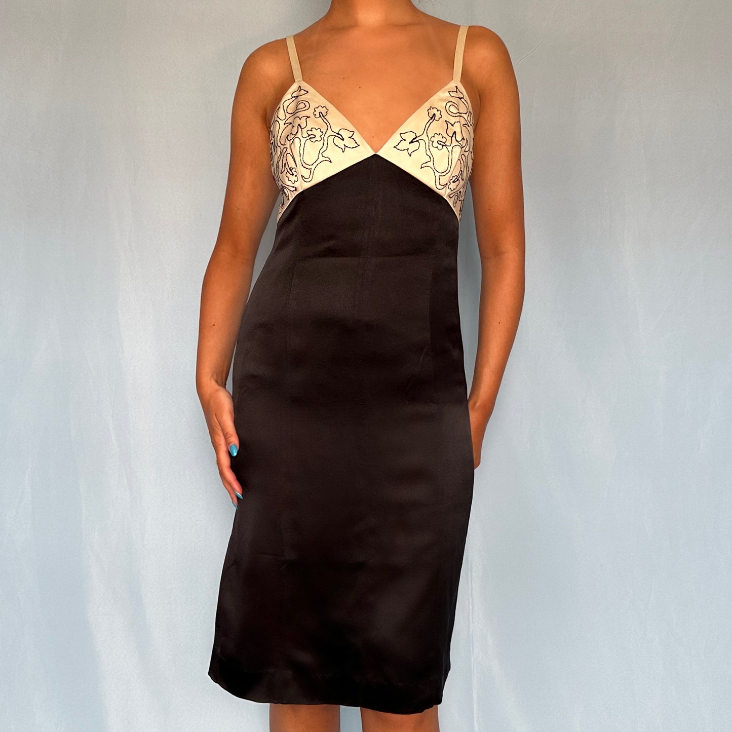 Fendi Embroidered Silk Satin Dress