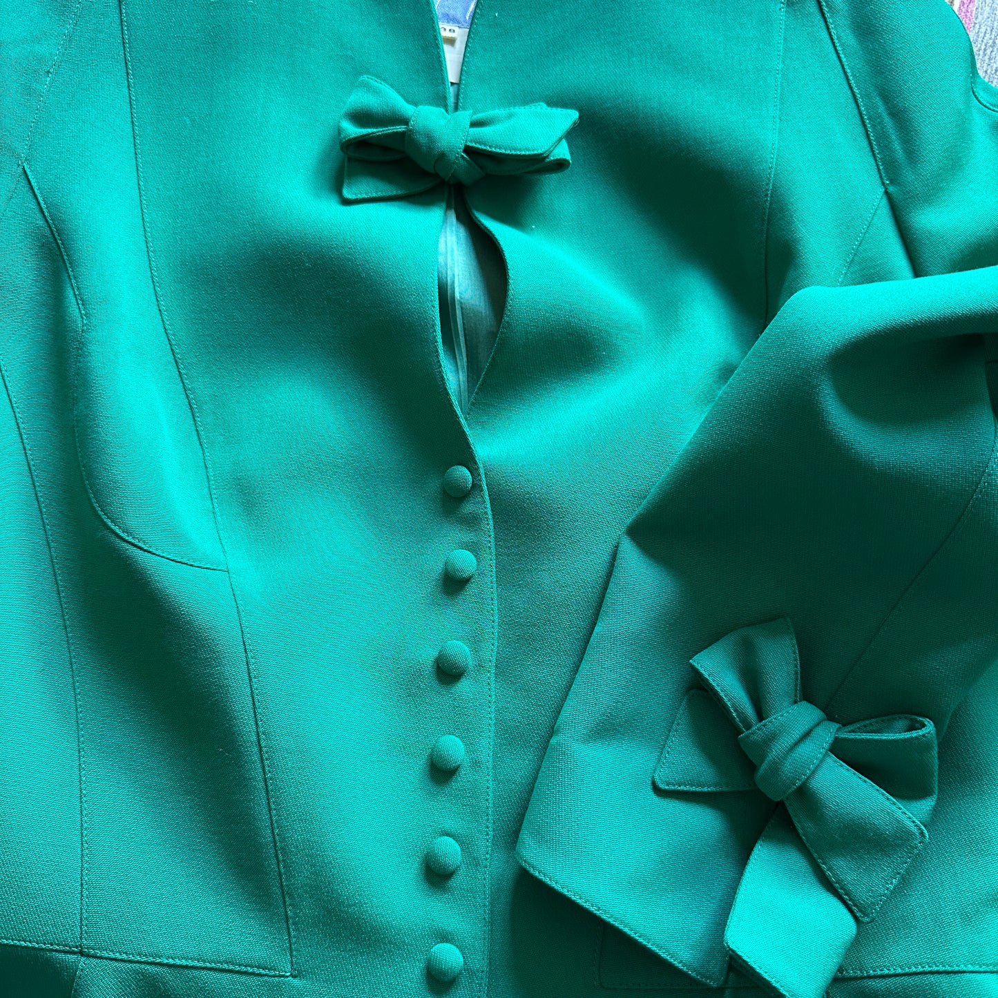 Thierry Mugler Green Bow Detail Contoured Jacket & Skirt Suit