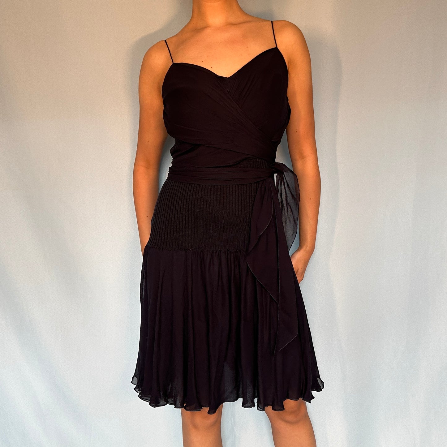 Valentino Navy Silk Chiffon Detail Dress