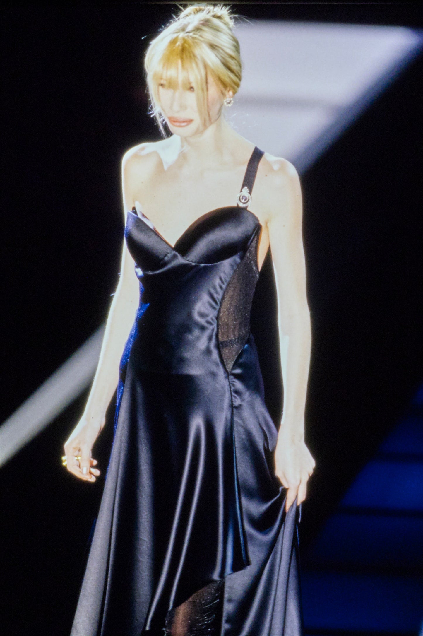 Versace Spring 1995 One Shoulder Black Silk Gown Dress