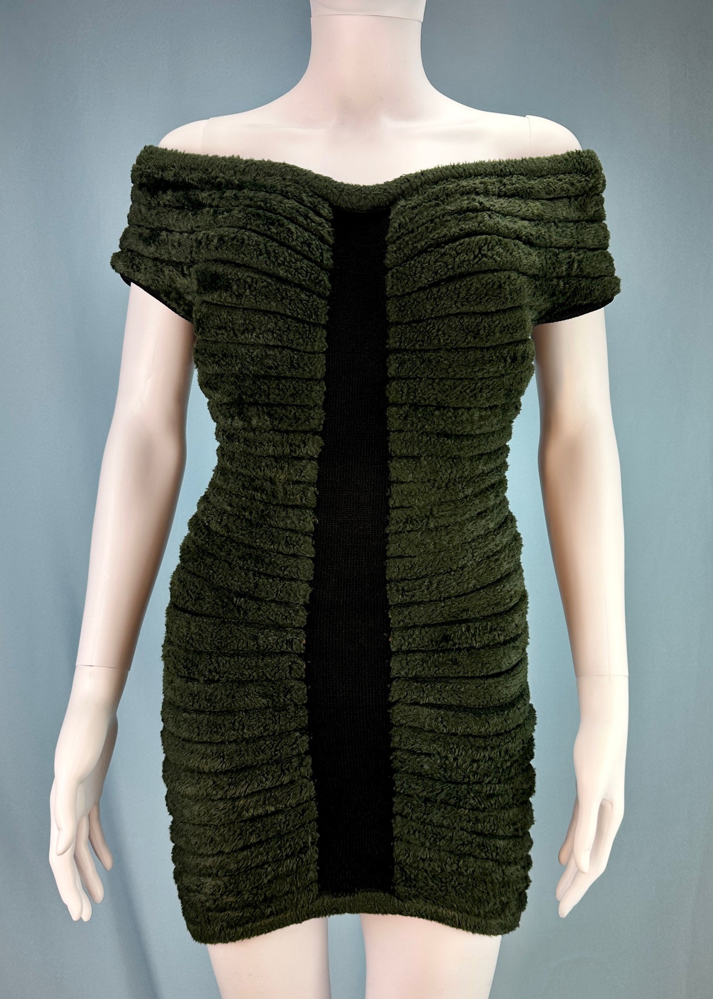 Azzedine Alaia Spring 1994 Houpette Chenille Green Dress