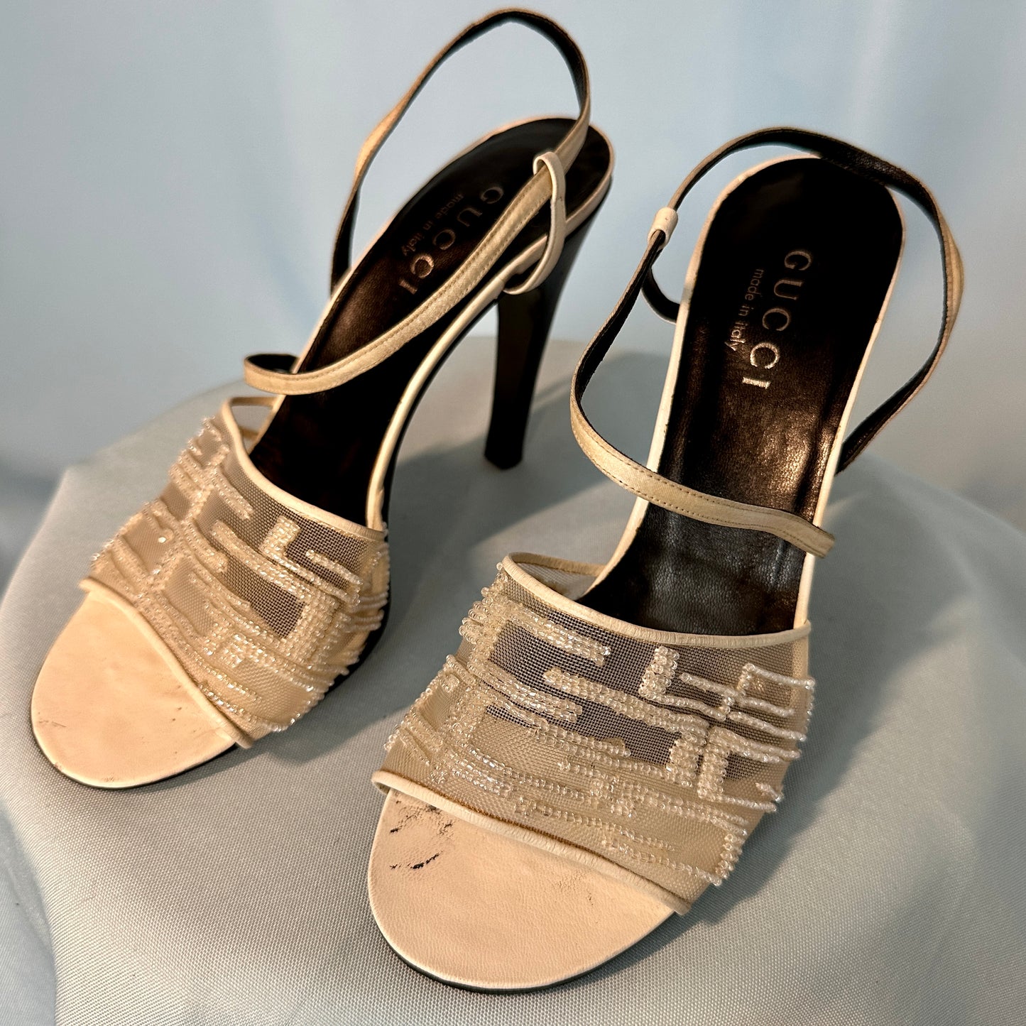 Gucci by Tom Ford 1998 Beaded White Heels