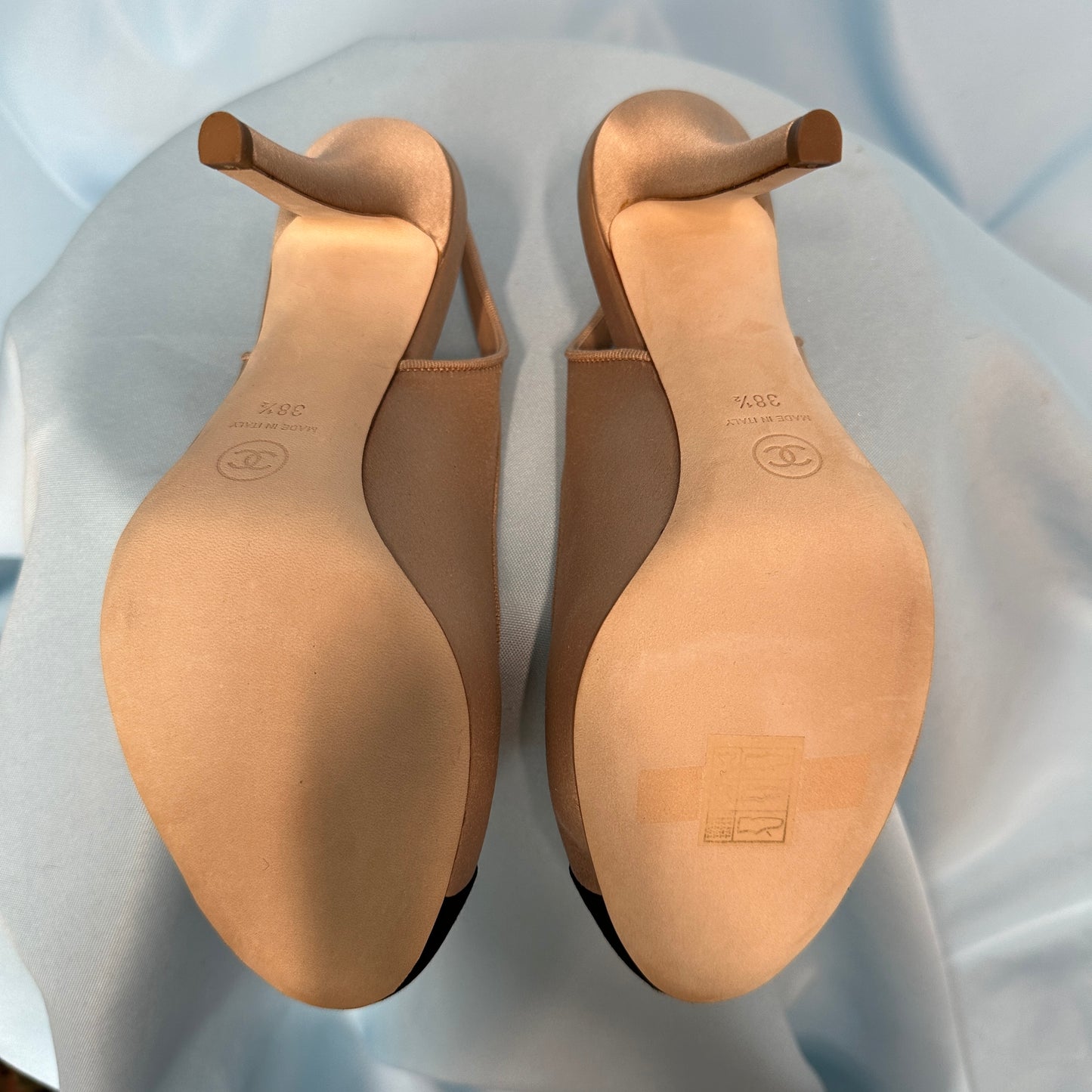 Chanel Nude Satin Ballet Style Slingback Heels