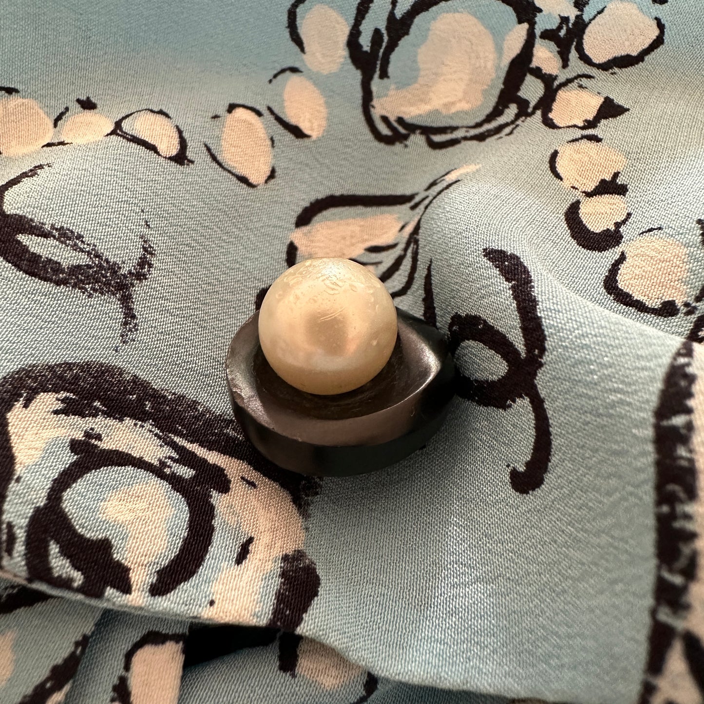 Chanel Spring 1993 Runway Blue Silk Illustrated Pattern Shirt Blouse