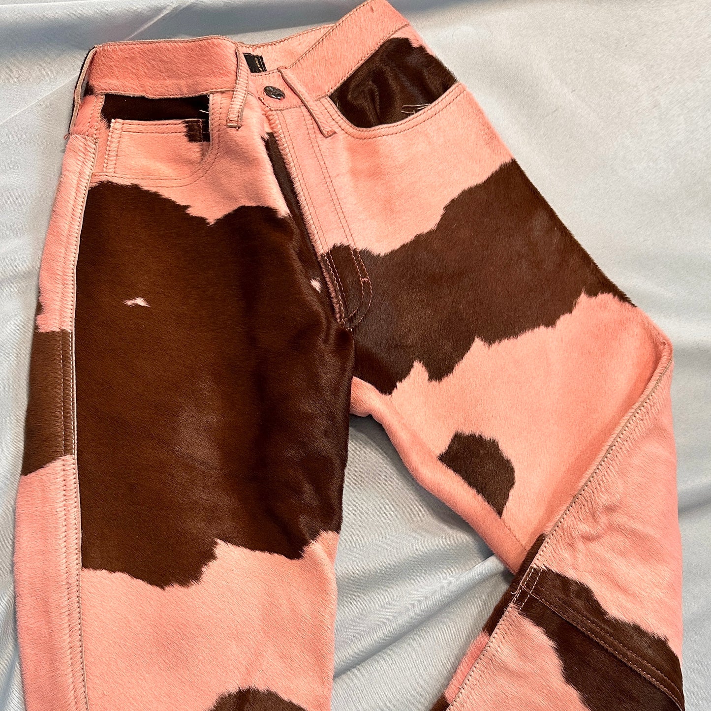 Fendi Fall 1999 Pink Ponyhair Cow Print High Waisted Trousers Pants