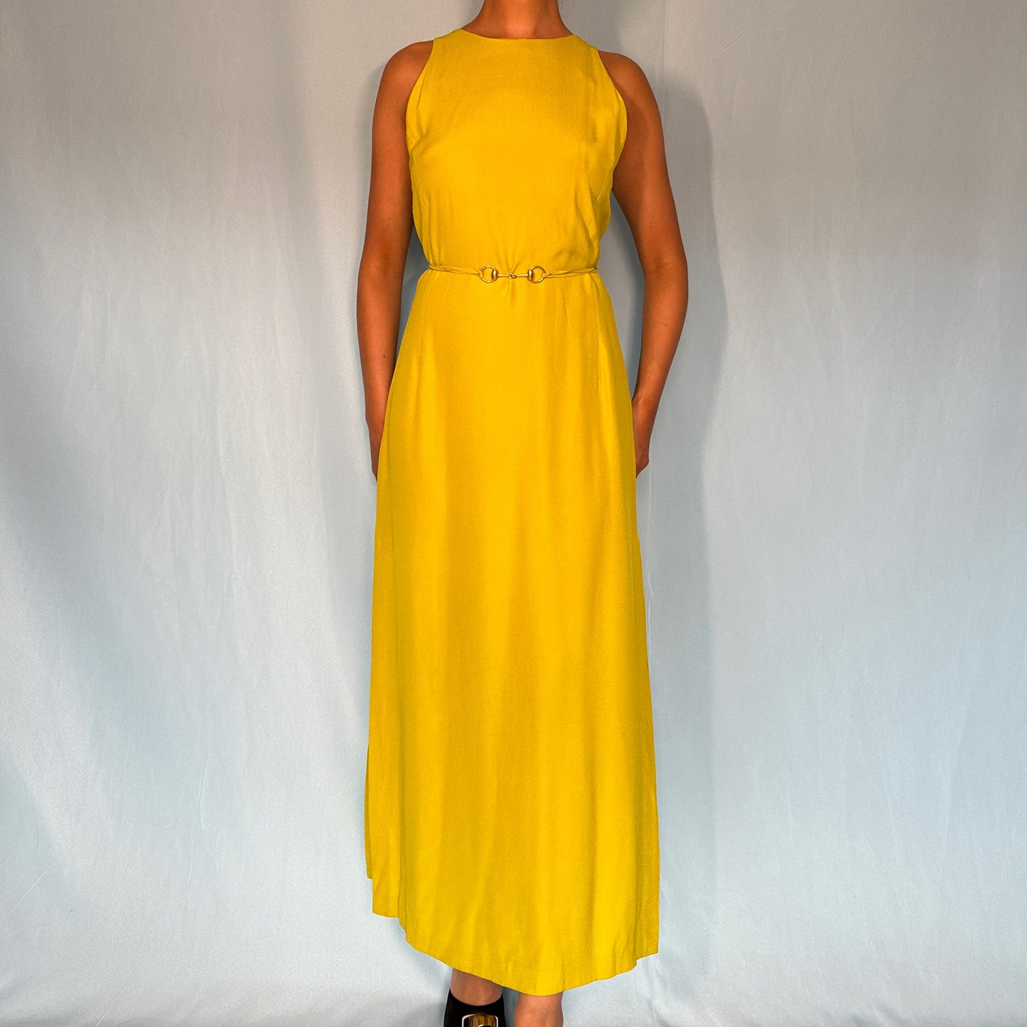 Gucci Spring 1995 Yellow Silk Horsebit Belt Dress