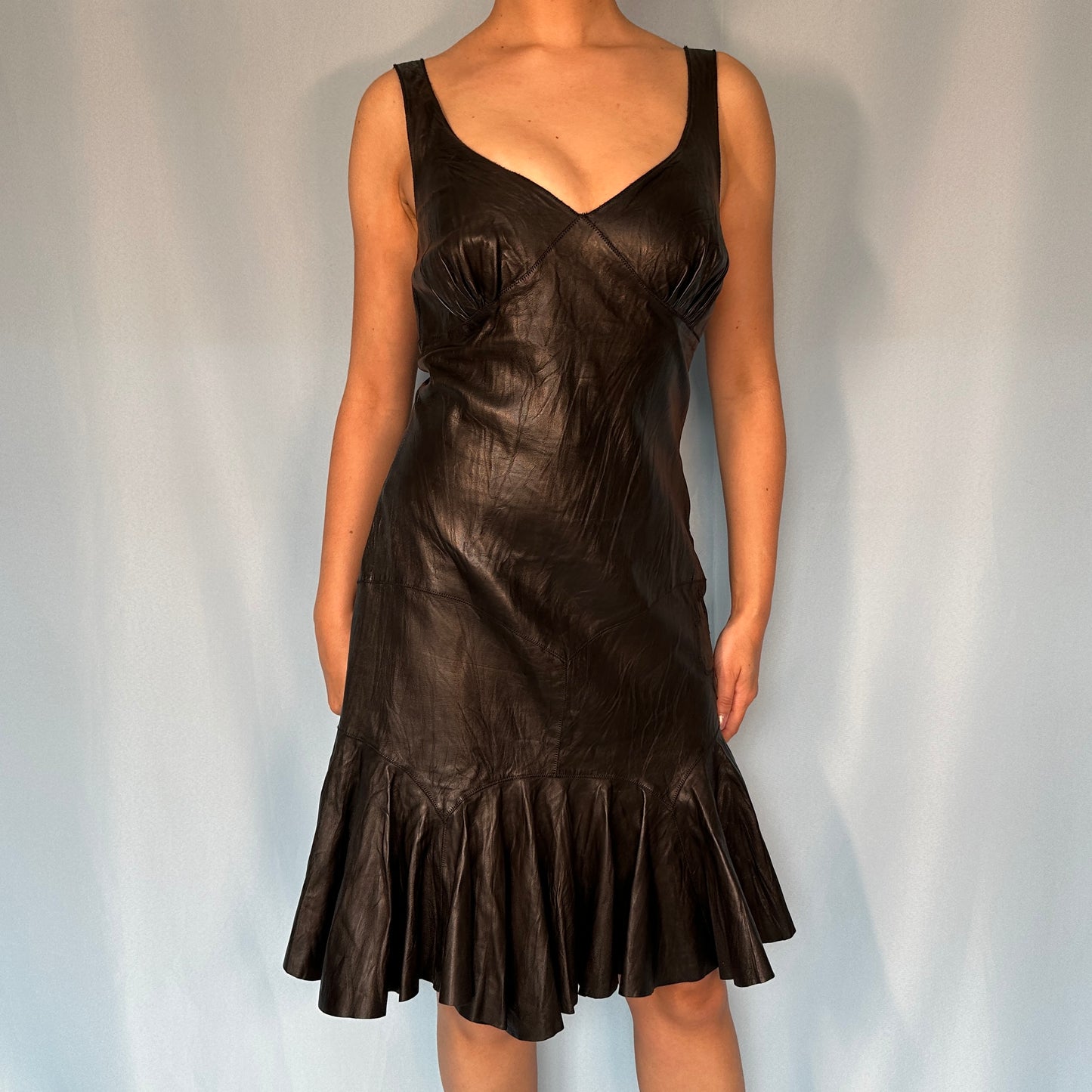 Roberto Cavalli Spring 2003 Black Leather Dress