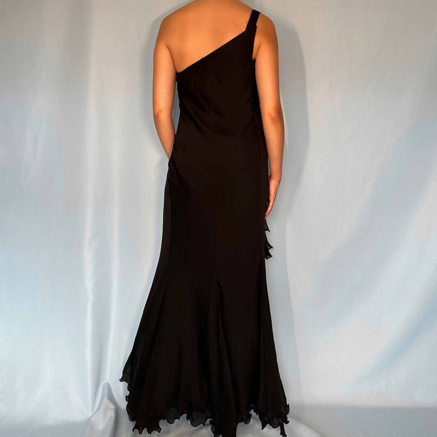 Versace Spring 1995 One Shoulder Black Silk Gown Dress
