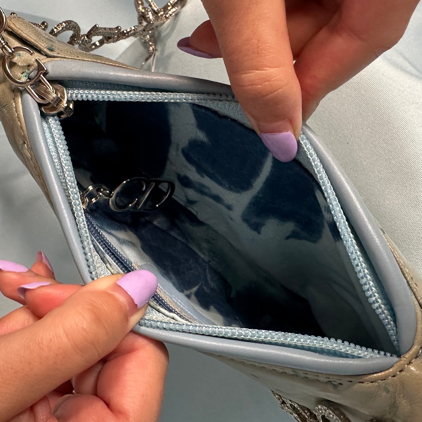 Dior Fall 2000 Blue Ostrich Leather Crystal Strap Saddle Bag