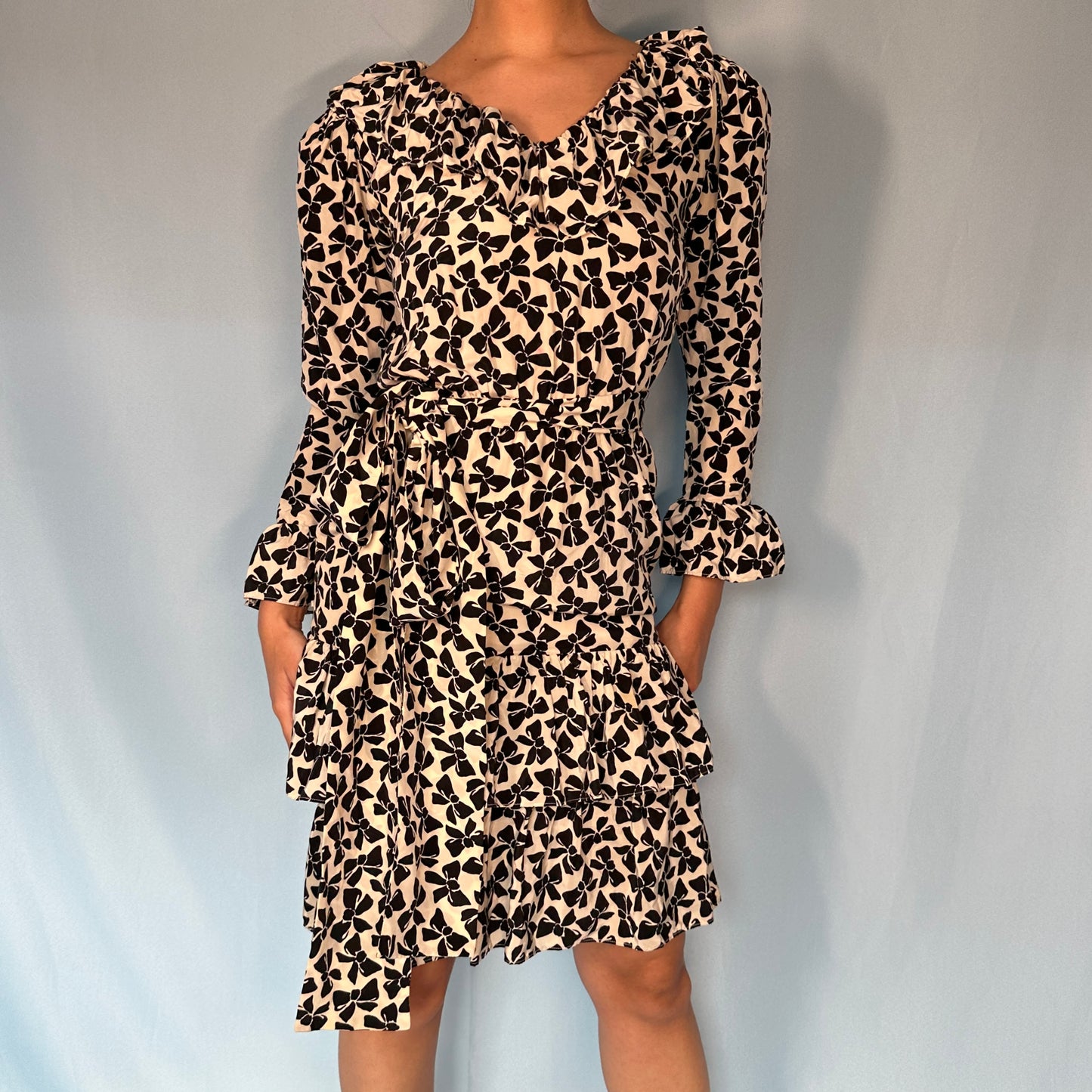 Yves Saint Laurent Rive Gauche Spring 1987 Silk Bow Print Dress