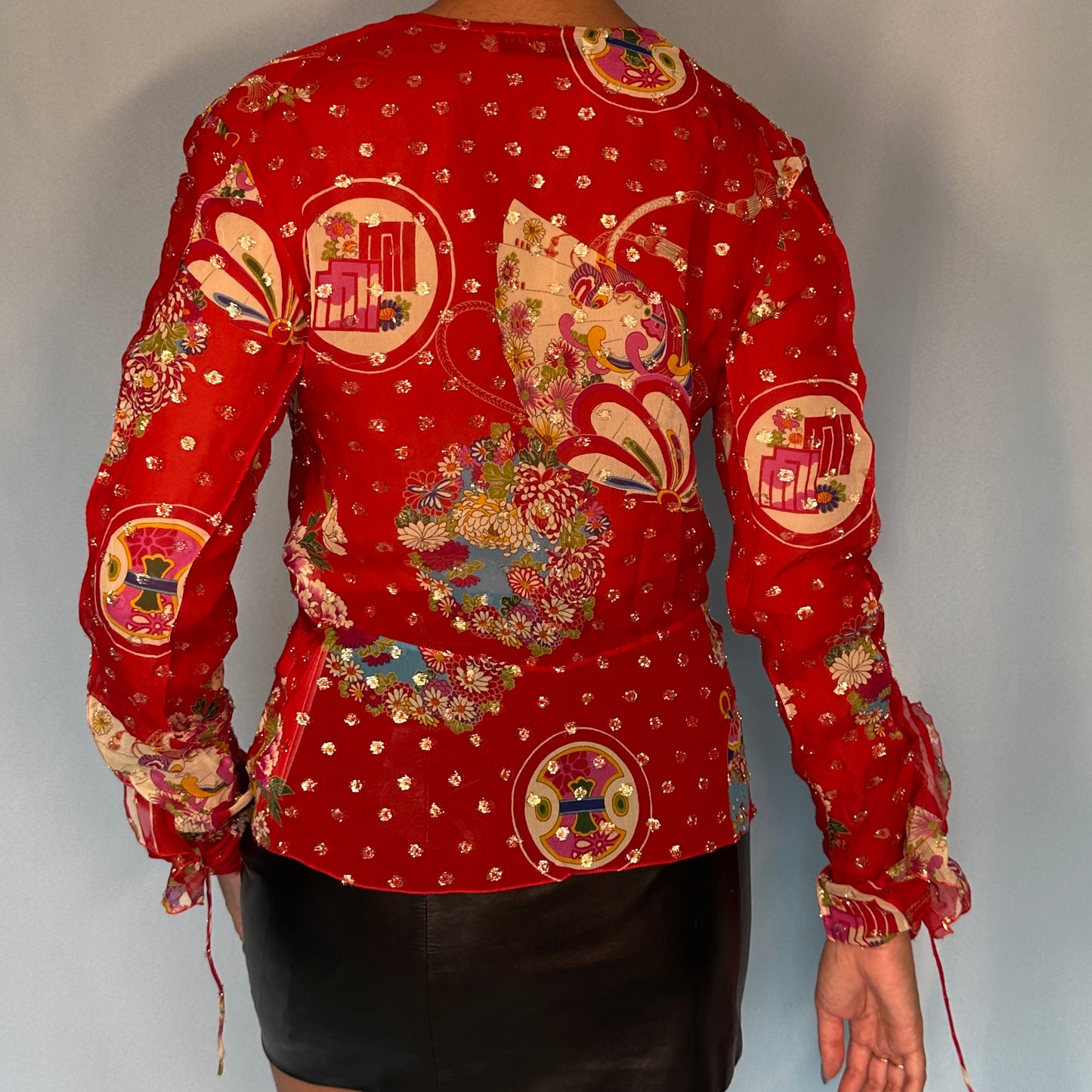 Dior Fall 2003 Chinoiserie Pattern Silk Chiffon Blouse