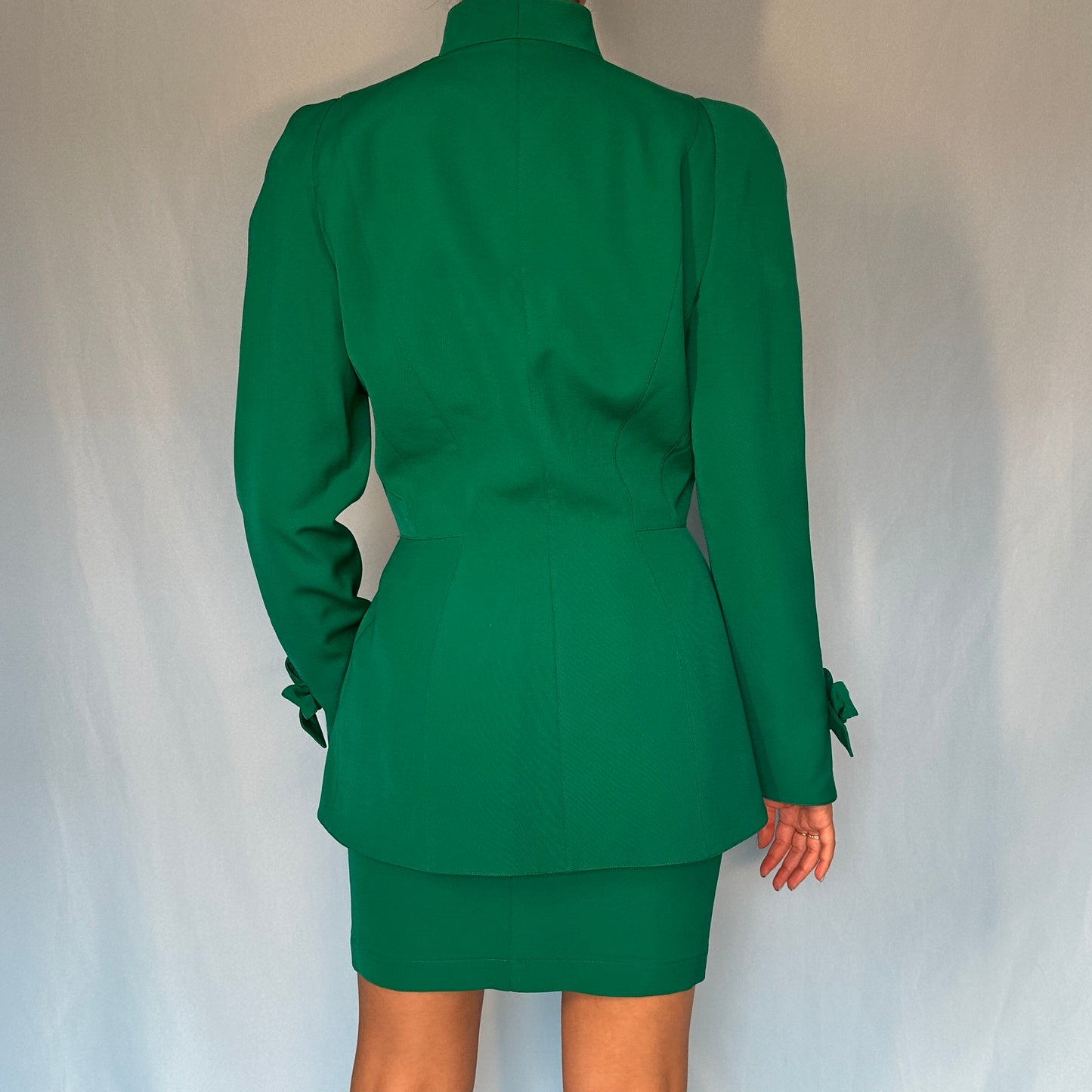 Thierry Mugler Green Bow Detail Contoured Jacket & Skirt Suit