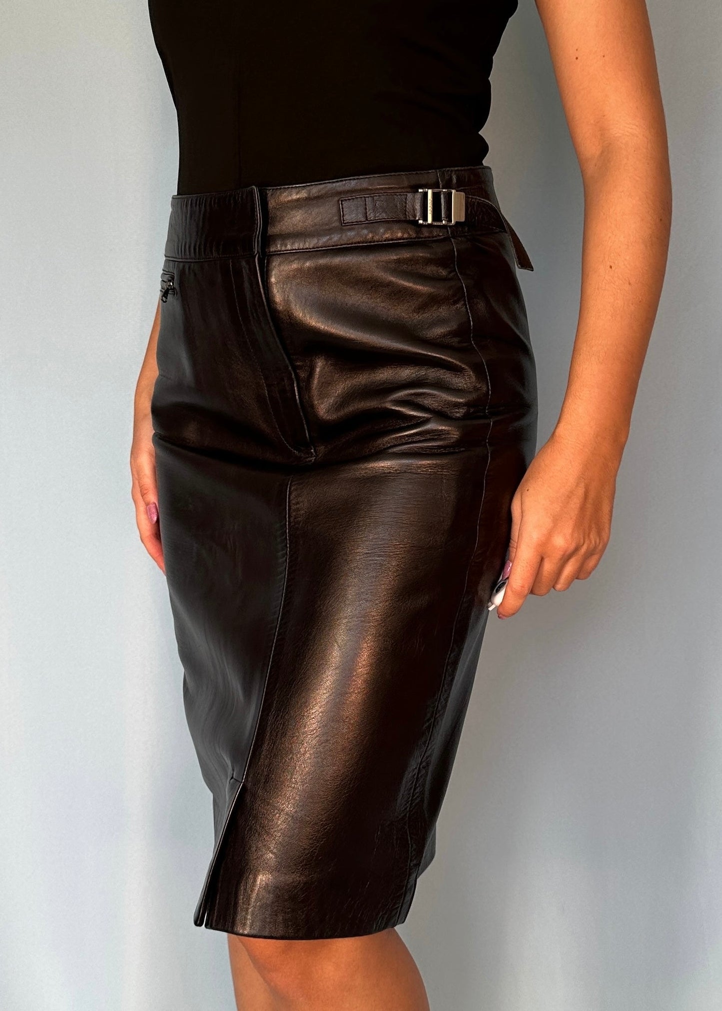 Gucci Fall 1998 Leather Buckle Detail Skirt