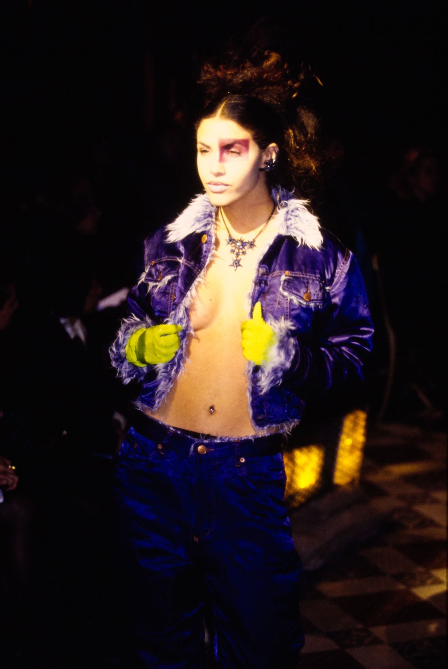 Jean Paul Gaultier Fall 1995 Denim Zip & Faux Fur Detail Maxi Skirt