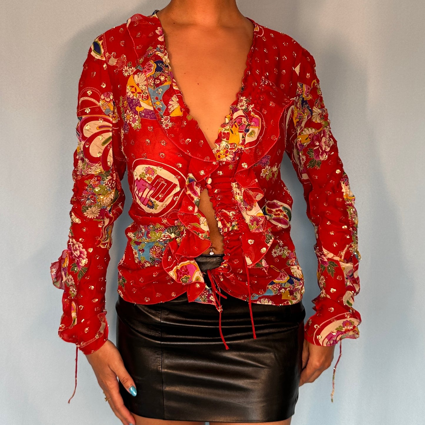 Dior Fall 2003 Chinoiserie Pattern Silk Chiffon Blouse