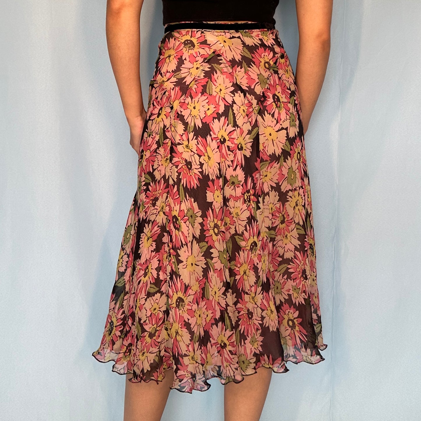 Blumarine Floral Silk Chiffon Skirt