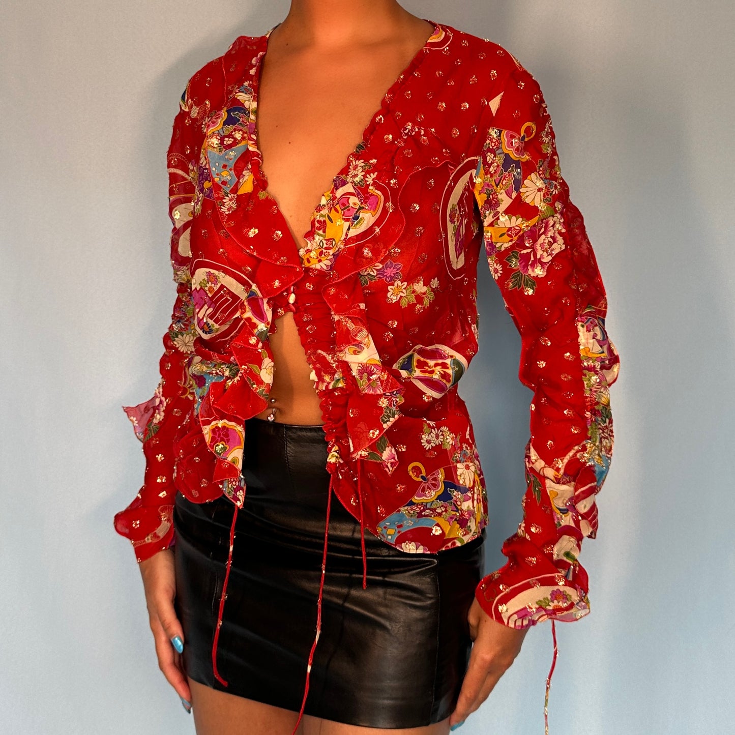 Dior Fall 2003 Chinoiserie Pattern Silk Chiffon Blouse