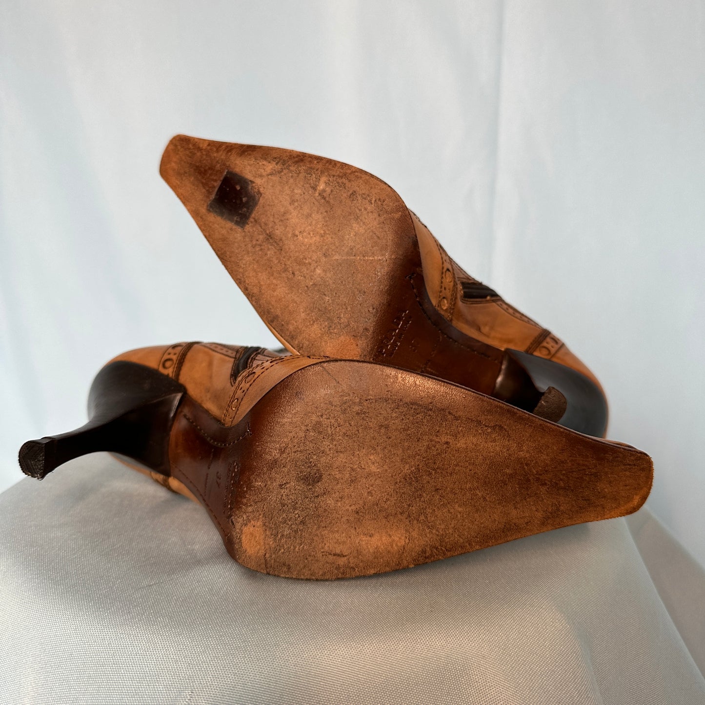 Prada Beige Leather Pointed Heel Boots