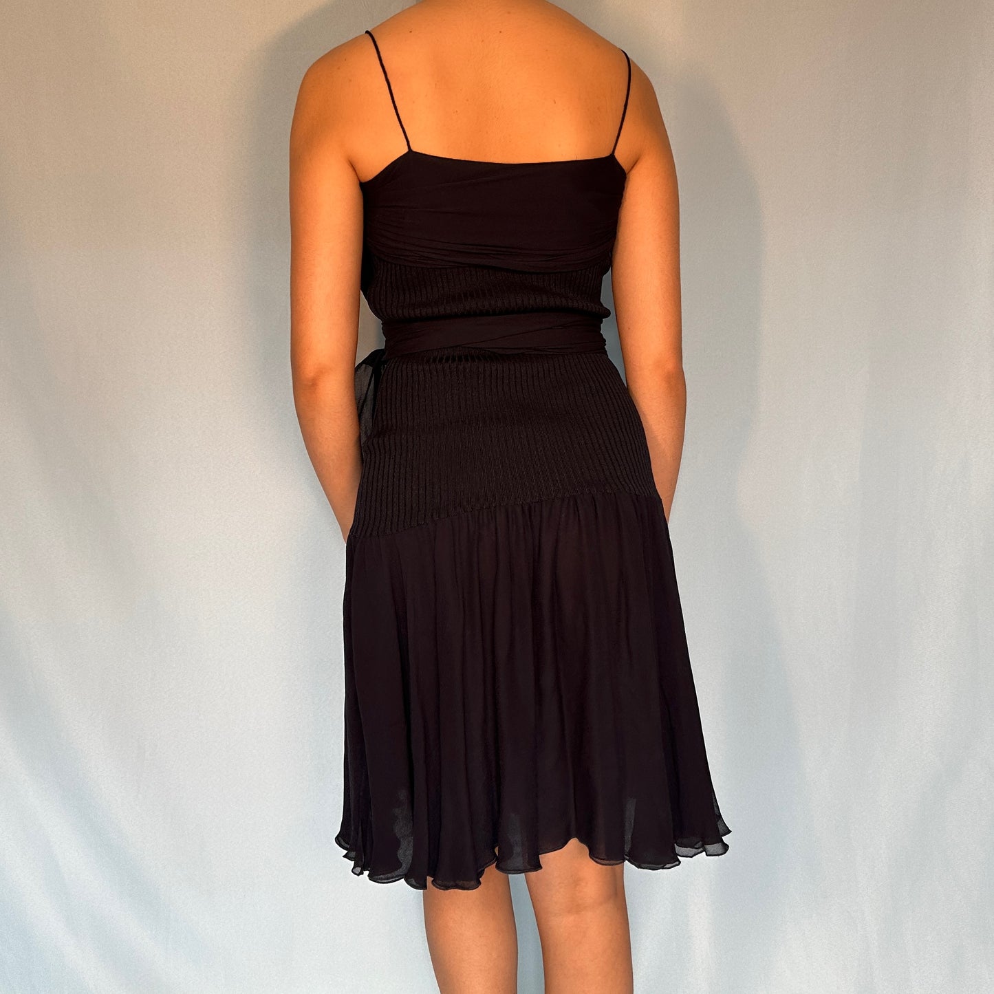 Valentino Navy Silk Chiffon Detail Dress