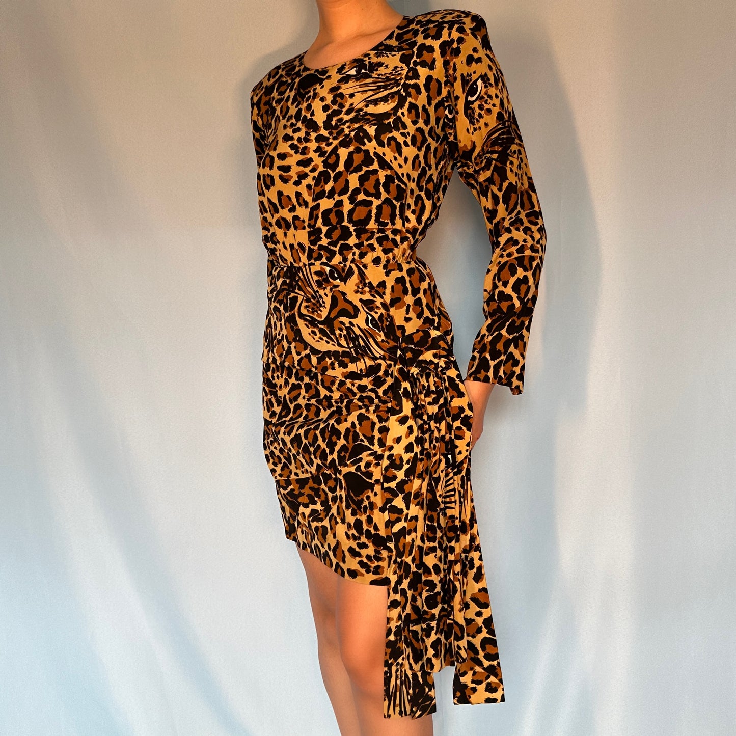 Yves Saint Laurent Rive Gauche Fall 1986 Runway Silk Leopard Dress