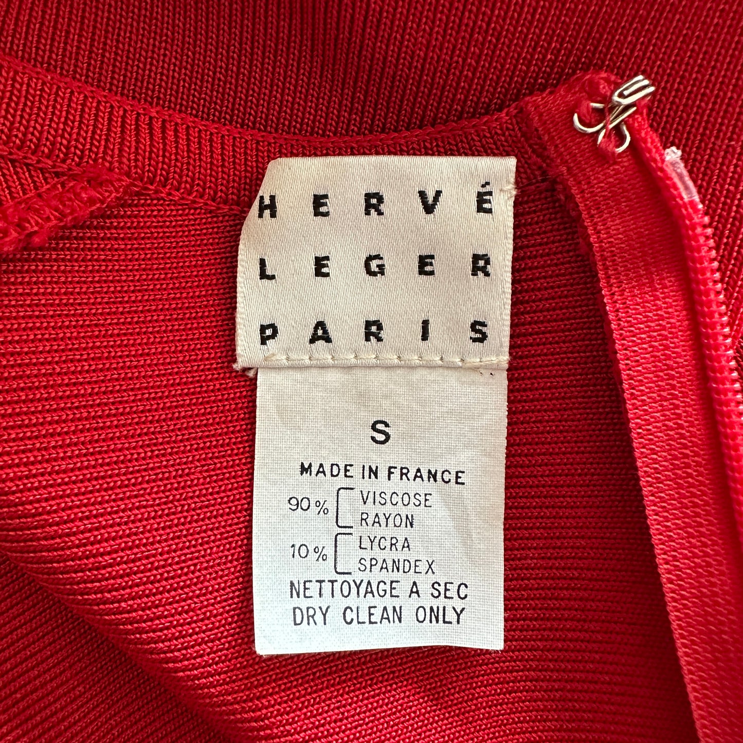 Herve Leger Red Long Sleeve Plunge Bandage Dress