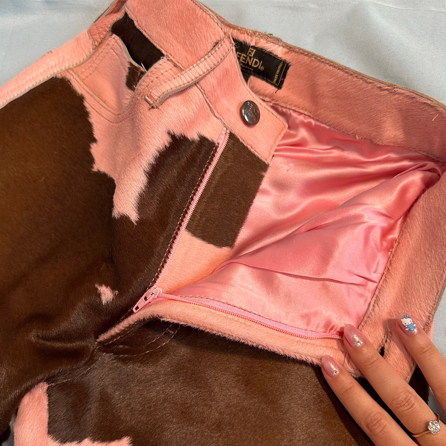 Fendi Fall 1999 Pink Ponyhair Cow Print High Waisted Trousers Pants