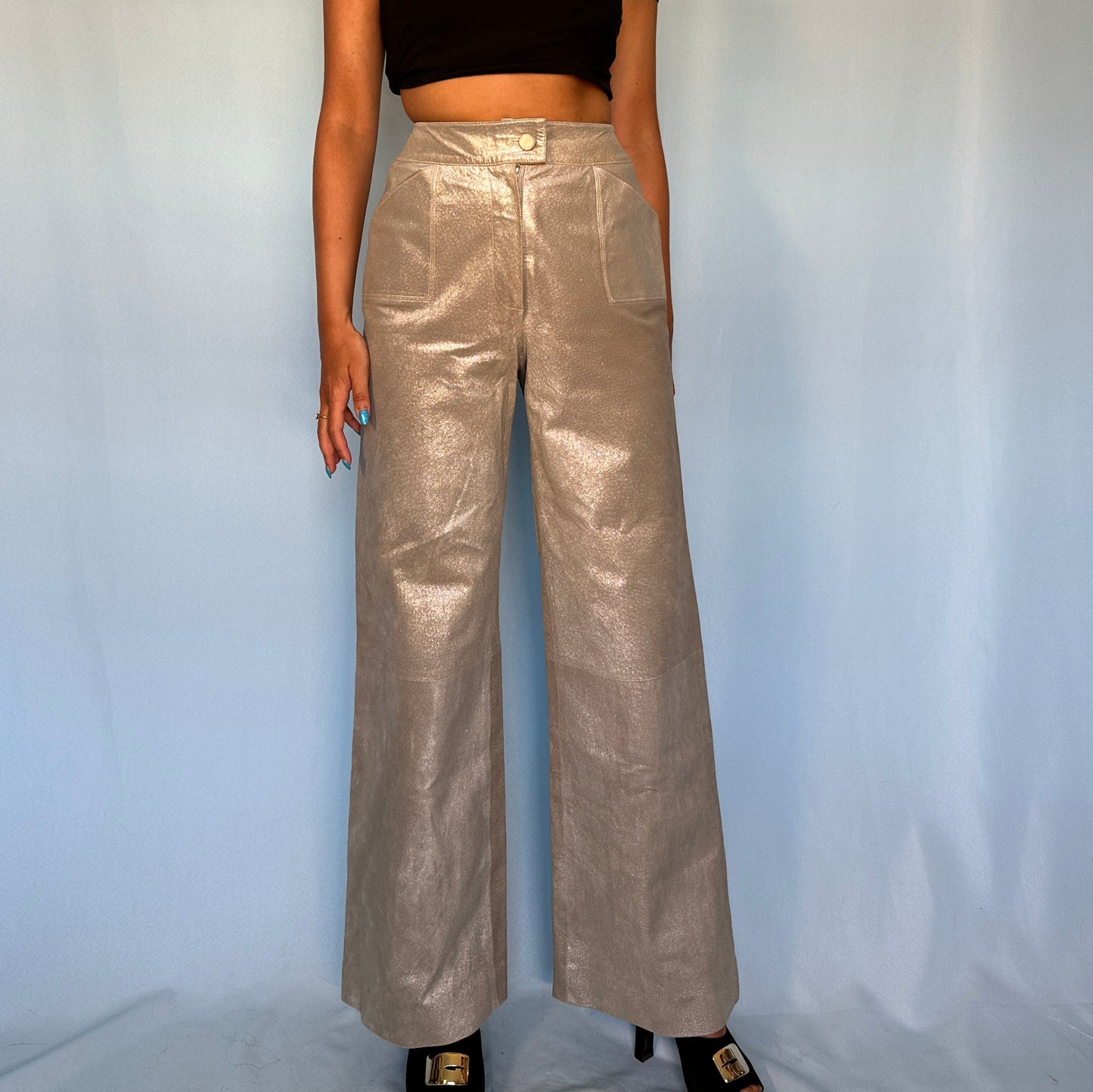 Chanel Fall 1999 Runway Metallic Silver Leather Flared Pants